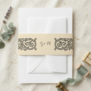 Bandeau De Faire-part Invitation élégante avec monogramme à rouleau noir