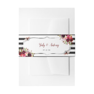 Bandeau De Faire-part Invitation Florale Bourgogne avec Rayures Noires e