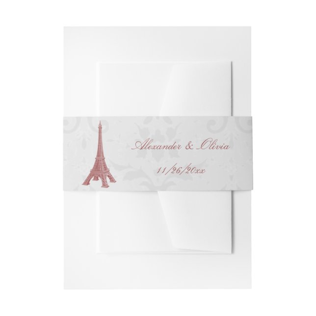 Bandeau De Faire-part Invitation Red Eiffel Tower Mariage damassé (Devant example)
