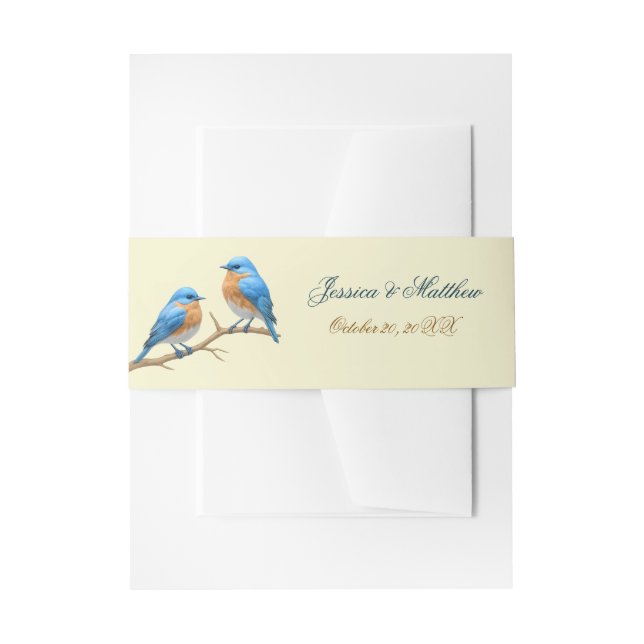 Bandeau De Faire-part Ivory Pastel Lovebirds Romantique Bluebirds Mariag (Devant example)