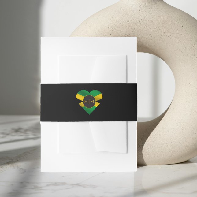 Bandeau De Faire-part Jamaïcain Jamaïcain Drapeau Mariage de monographie (Jamaica Jamaican Flag Heart Monogram Wedding Invitation Belly Band)