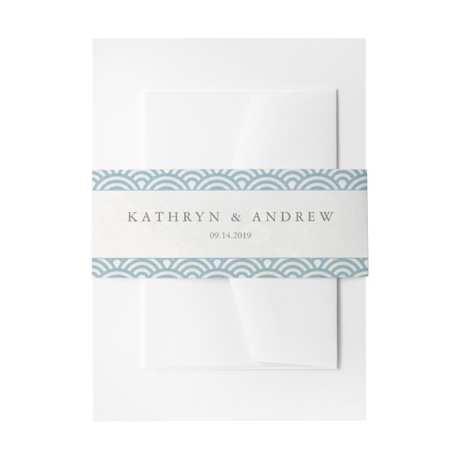 Bandeau De Faire-part Japonaise Seigaiha Vagues Élégante Bleu + Blanc (Devant example)