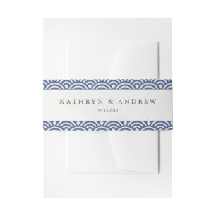 Bandeau De Faire-part Japonaise Seigaiha Vagues Élégante Bleu foncé + Bl