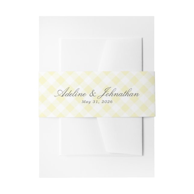 Bandeau De Faire-part Jaune clair et carreaux gingham blanc avec nom et  (Devant example)