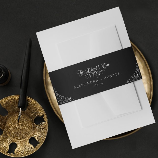 Bandeau De Faire-part La mort fait-on partie Halloween Mariage gothique  (Death Do Us Part Halloween Gothic Wedding Black Invitation Belly Band)
