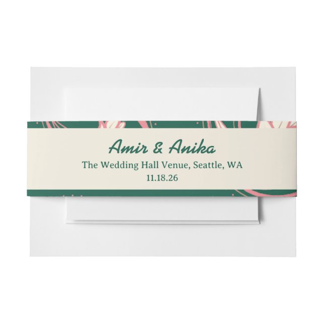 Bandeau De Faire-part Lampions Lotus Verts Rose Menu de Mariage Indien (Devant Example)