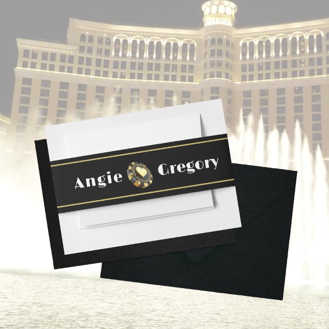 Bandeau De Faire-part Las Vegas Casino Chip Black Gold Heart Mariage (Créateur téléchargé)