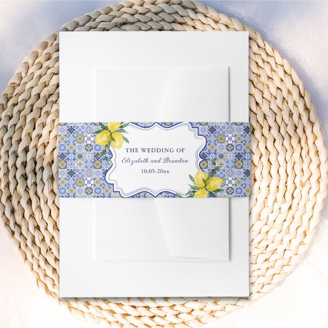 Bandeau De Faire-part Lemon-Themed Mediterranean Tile Wedding (Créateur téléchargé)
