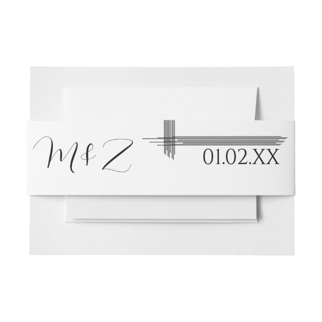 Bandeau De Faire-part Lignes abstraites Script Mariage Noir Blanc (Devant Example)