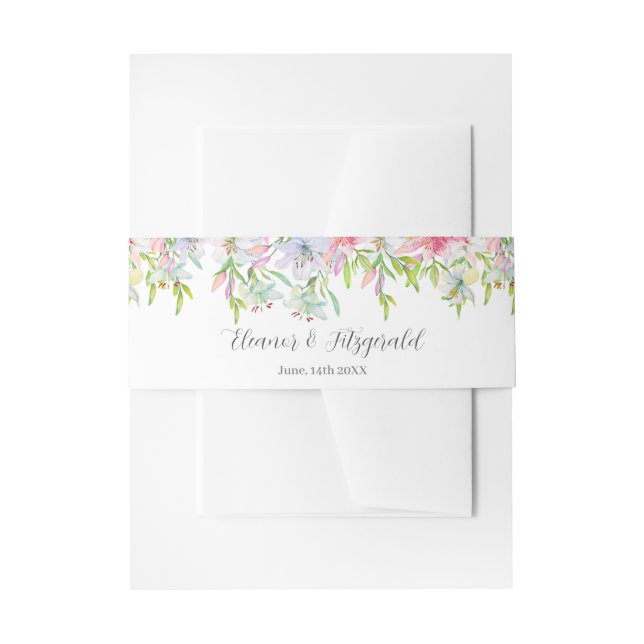 Bandeau De Faire-part Lilies Aquarelle Faire-part de mariage Bande de ve (Devant example)