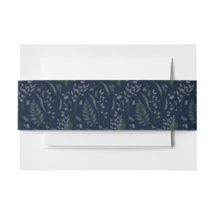 Bandeau De Faire-part Lily de Vallée avec des fougères Bleu Foncé