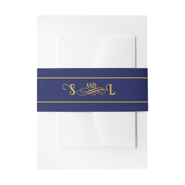 Bandeau De Faire-part Livre bleu Tissu d'or fleurir Monogramme Mariage (Devant example)