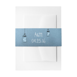 Bandeau De Faire-part Lucioles Mason Jarres Mariage bleu rustique