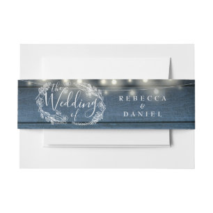 Bandeau De Faire-part Lumières à cordes en bois rustique bleu pour maria