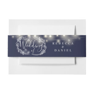 Bandeau De Faire-part Lumières de Chaîne Bleu Marine Floral Mariage