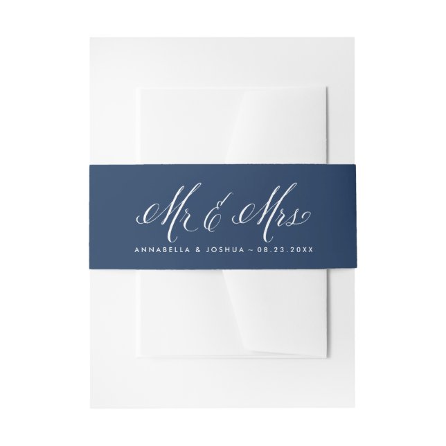 Bandeau De Faire-part M. et Mme Rustic Calligraphy Mariage bleu de la ma (Devant example)