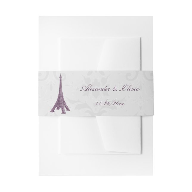 Bandeau De Faire-part Magenta Eiffel Tower Mariage damassé Invitation (Devant example)
