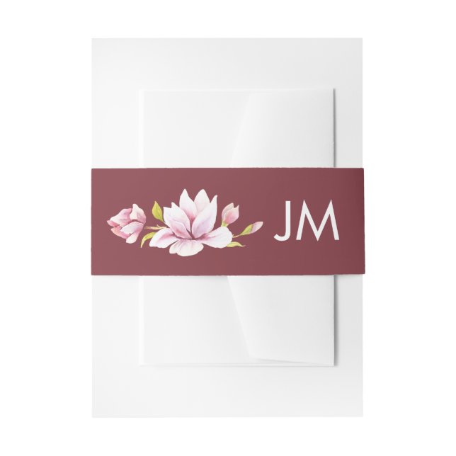 Bandeau De Faire-part Magnolia Bourgogne Monogramme Mariage Floral (Devant example)