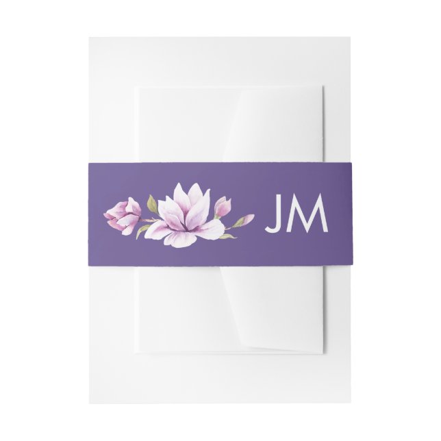 Bandeau De Faire-part Magnolia Violet Monogramme Floral Mariage (Devant example)