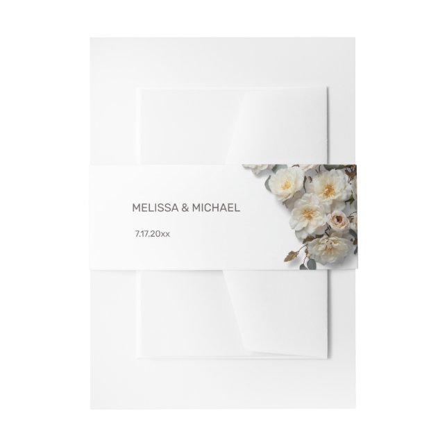 Bandeau De Faire-part Mariage 3D Roses Blanc Ivoire (Devant example)