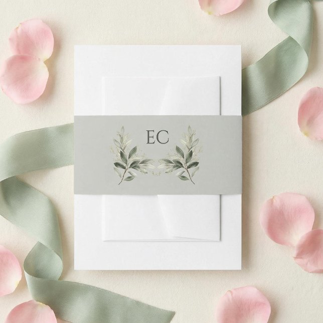 Bandeau De Faire-part Mariage à Monogramme de Branche d'Olivier Vert Sau (Créateur téléchargé)