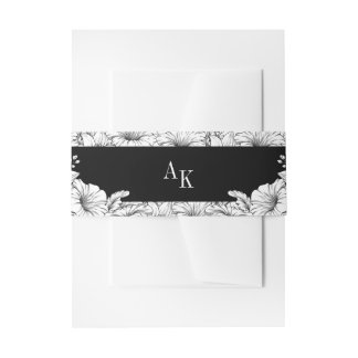 Bandeau De Faire-part Mariage à monogramme floral noir et blanc