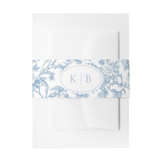 Bandeau De Faire-part Mariage à monogramme toile florale bleu poussiéreu