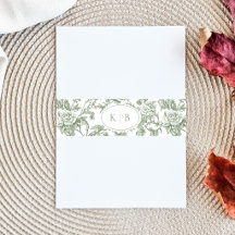 Mariage à motif floral vert sauge avec monogramme