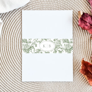 Bandeau De Faire-part Mariage à motif floral vert sauge avec monogramme
