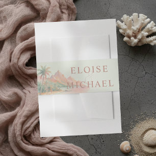 Bandeau De Faire-part Mariage Aquarelle Plage Île au Coucher de Soleil T