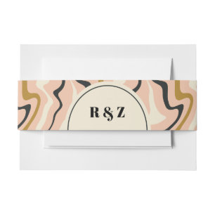 Bandeau De Faire-part Mariage Arc en Tourbillon Rétro Rose Noir Or