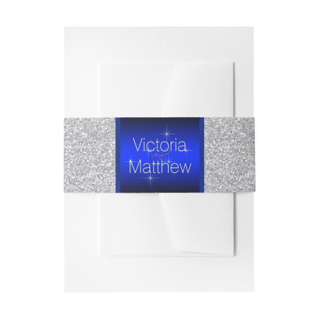 Bandeau De Faire-part Mariage Argent et Bleu Royal (Devant example)
