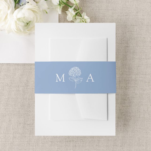 Bandeau De Faire-part Mariage au Monogramme Hydrangea Bleu Classique (Créateur téléchargé)