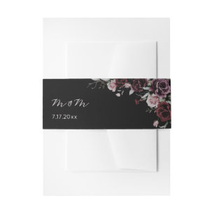 Bandeau De Faire-part Mariage aux Roses Aquarelles Sombres