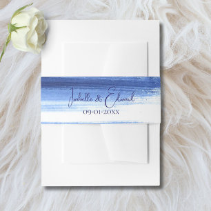 Bandeau De Faire-part Mariage aux Traits de Peinture Aquarelle Bleu Mari