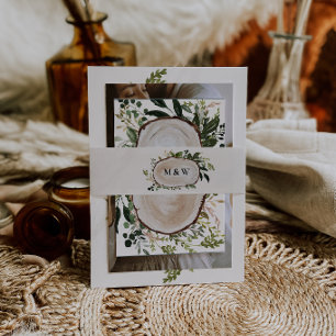Bandeau De Faire-part Mariage avec des initiales de tranche de bois et f