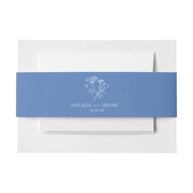 Bandeau De Faire-part Mariage blanc bleu fleur sauvage simple (Devant Example)