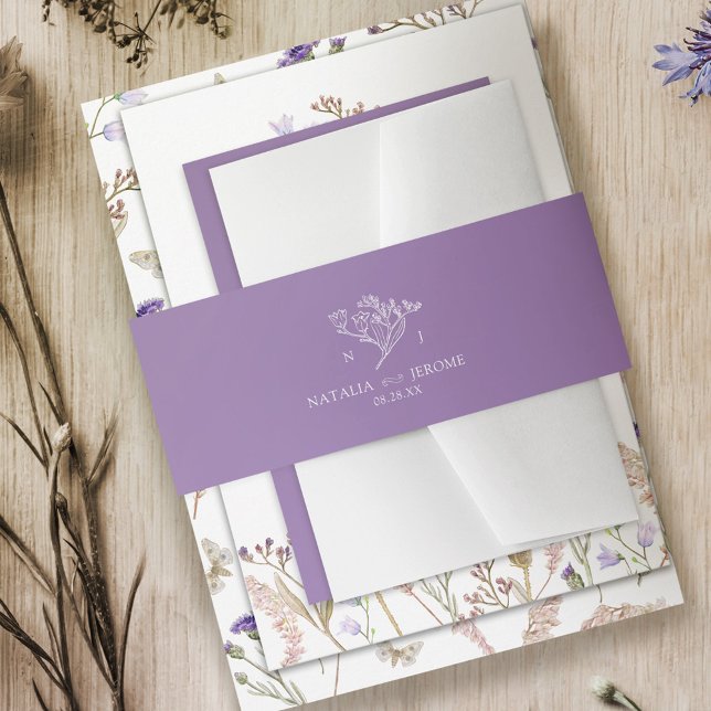 Bandeau De Faire-part Mariage blanc violet fleur sauvage simple (Créateur téléchargé)