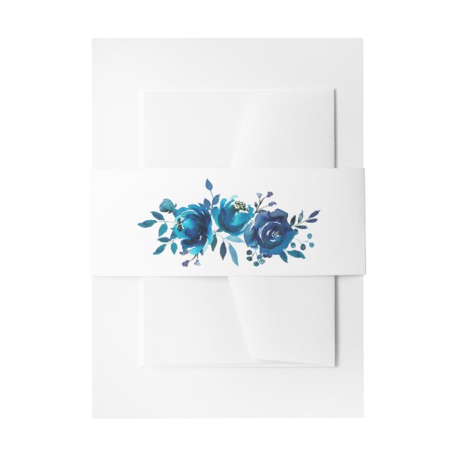Bandeau De Faire-part Mariage bleu - Aquarelle Fleurs Bande de ventre (Devant example)