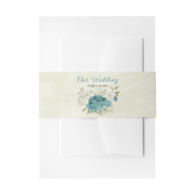 Bandeau De Faire-part mariage bleu blanc fleurs verdure (Devant example)