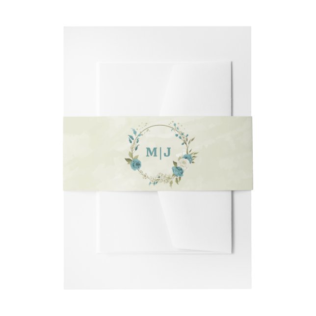 Bandeau De Faire-part mariage bleu blanc fleurs verdure (Devant example)
