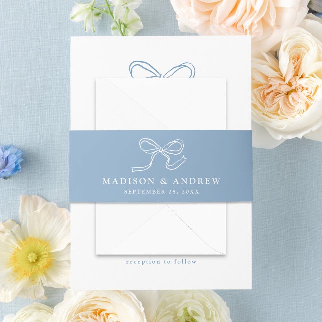 Bandeau De Faire-part Mariage Bleu Élégant à Ruban (Créateur téléchargé)