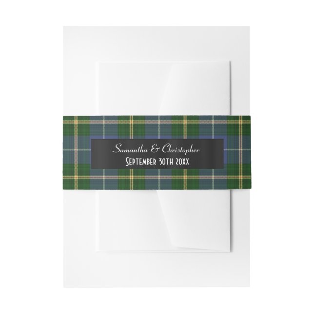 Bandeau De Faire-part Mariage bleu et vert tartan plaid (Devant example)