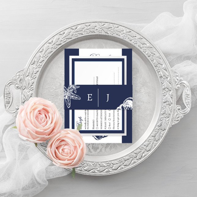 Bandeau De Faire-part Mariage bleu marine foncé classique océanique naut (Créateur téléchargé)