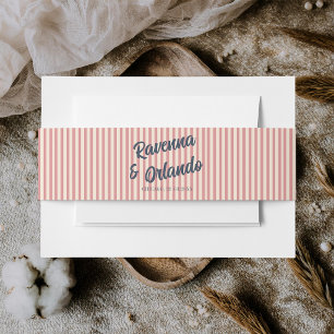 Bandeau De Faire-part Mariage bleu marine rétro rose tendre rayures