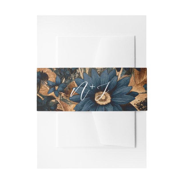 Bandeau De Faire-part Mariage Bohème Chic Bleu Nuit et Or Rouillé (Devant example)