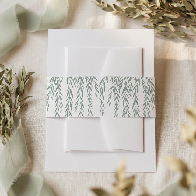 Bandeau De Faire-part Mariage Bohème Moderne Rustique avec Feuillage d'A (Modern Rustic Willow Tree Foliage Bohemian Wedding Invitation Belly Band)