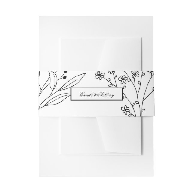 Bandeau De Faire-part Mariage Boho floral noir et blanc (Devant example)