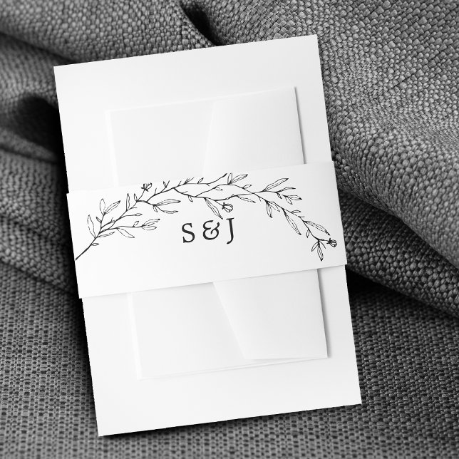 Bandeau De Faire-part Mariage botanique noir et blanc dessiné à la main (Hand-Drawn Botanical Black and White Wedding Invitation Belly Band)