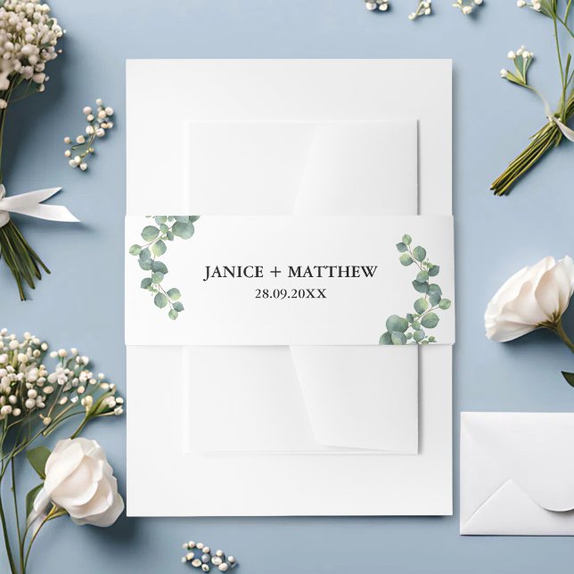 Bandeau De Faire-part Mariage Botanique Rustique au Eucalyptus (Rustic eucalyptus greenery belly band adds natural charm and a personalized touch to invitations.)
